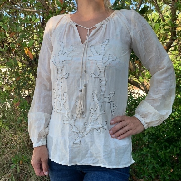 TASHIA London Boho tassels beaded coral Top Size‎ Small Summer cream vacation - Picture 5 of 13